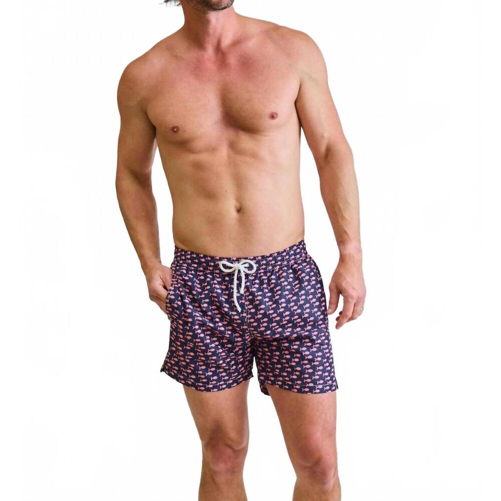 NEW JOAN CALABRESE fish swim trunks in navy mix